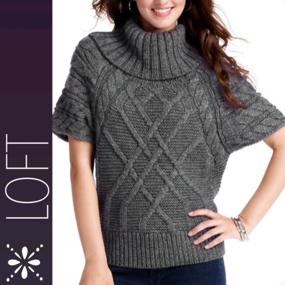 LOFT Chunky Cable-Knit Short Sleeve Turtleneck